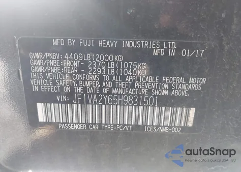 2017 Subaru Wrx Sti Limited from USA, damaged, VIN JF1VA2Y65H9831501